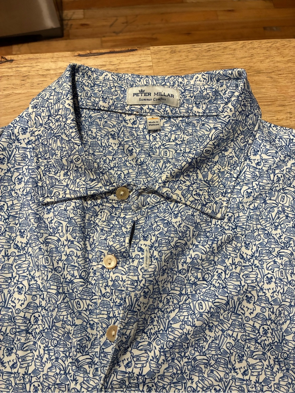 Peter Millar -19th Hole- Golf Polo Shirt -L Blue- Hibiscus Rare